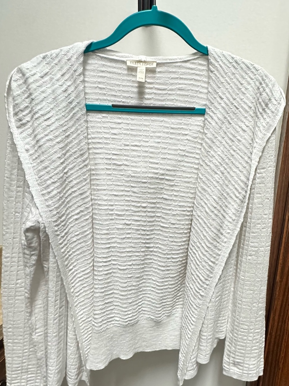 Eileen Fisher White Open-Front Textured Lightweight Cardigan